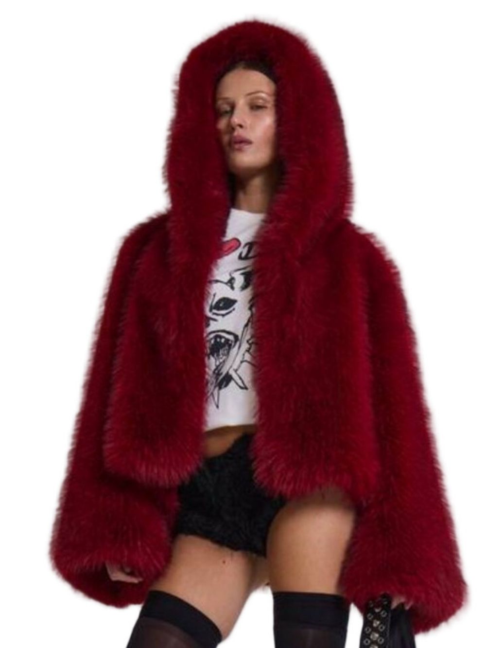 NEW JADED LONDON Women’s Mara Oversized Faux Fur Coat – Red, Size M/L